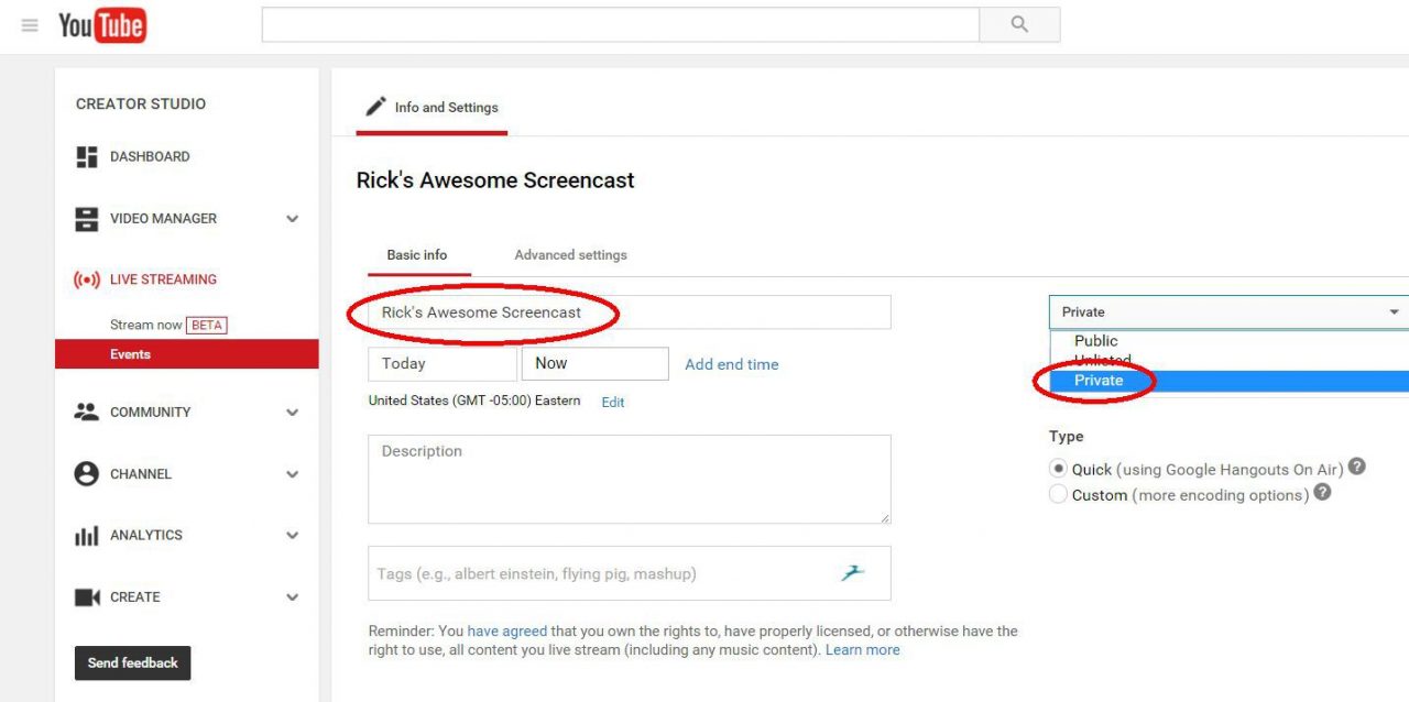 inregistrare ecran youtube
