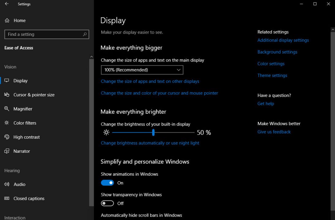 windows 10 ease of acces