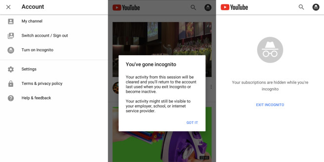 youtube incognito