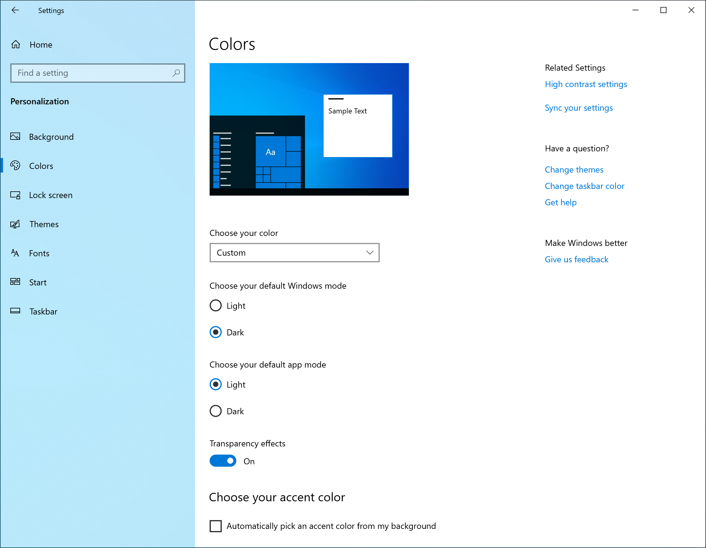 Setari tema Windows 10 preview