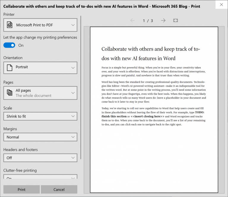 print dialog