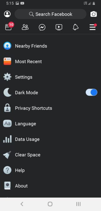 dark mode facebook lite