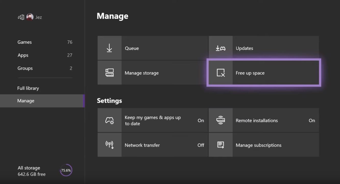 interfata eliberare spatiu xbox one