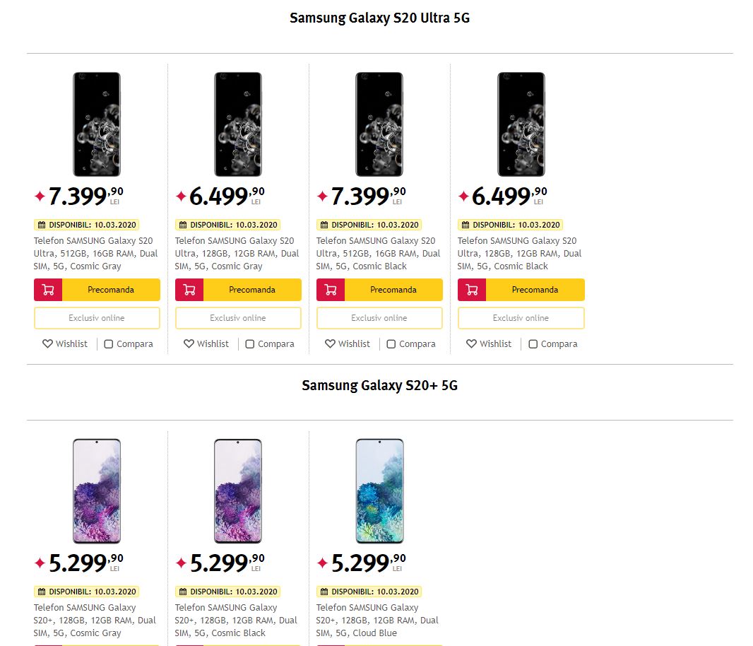 preturi galaxy s20 altex romania