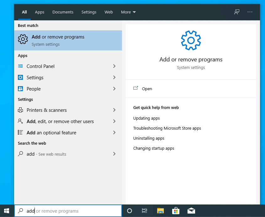 eliminare programe windows 10