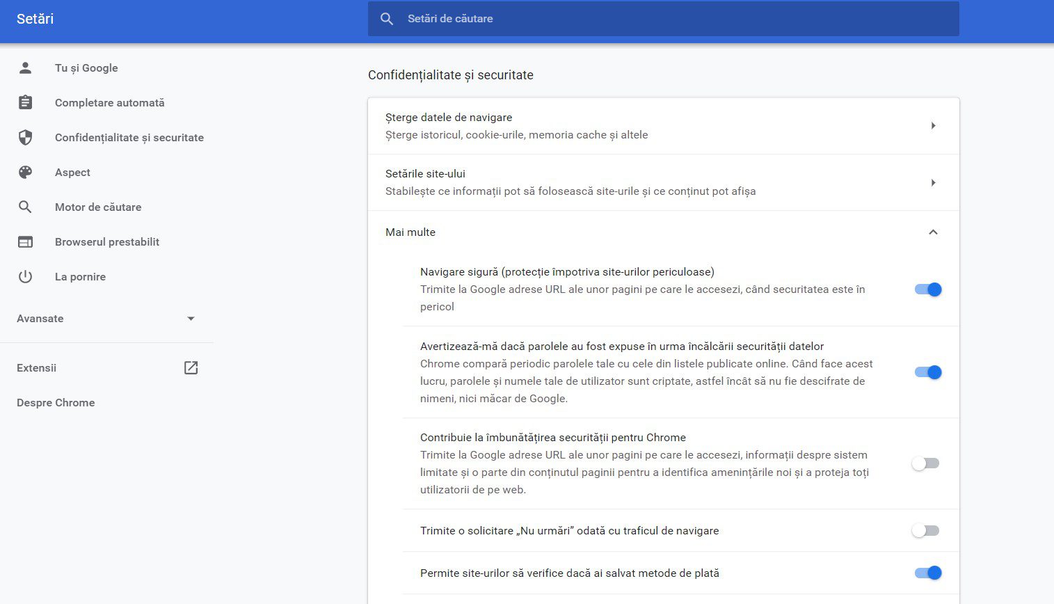 panou control chrome 83