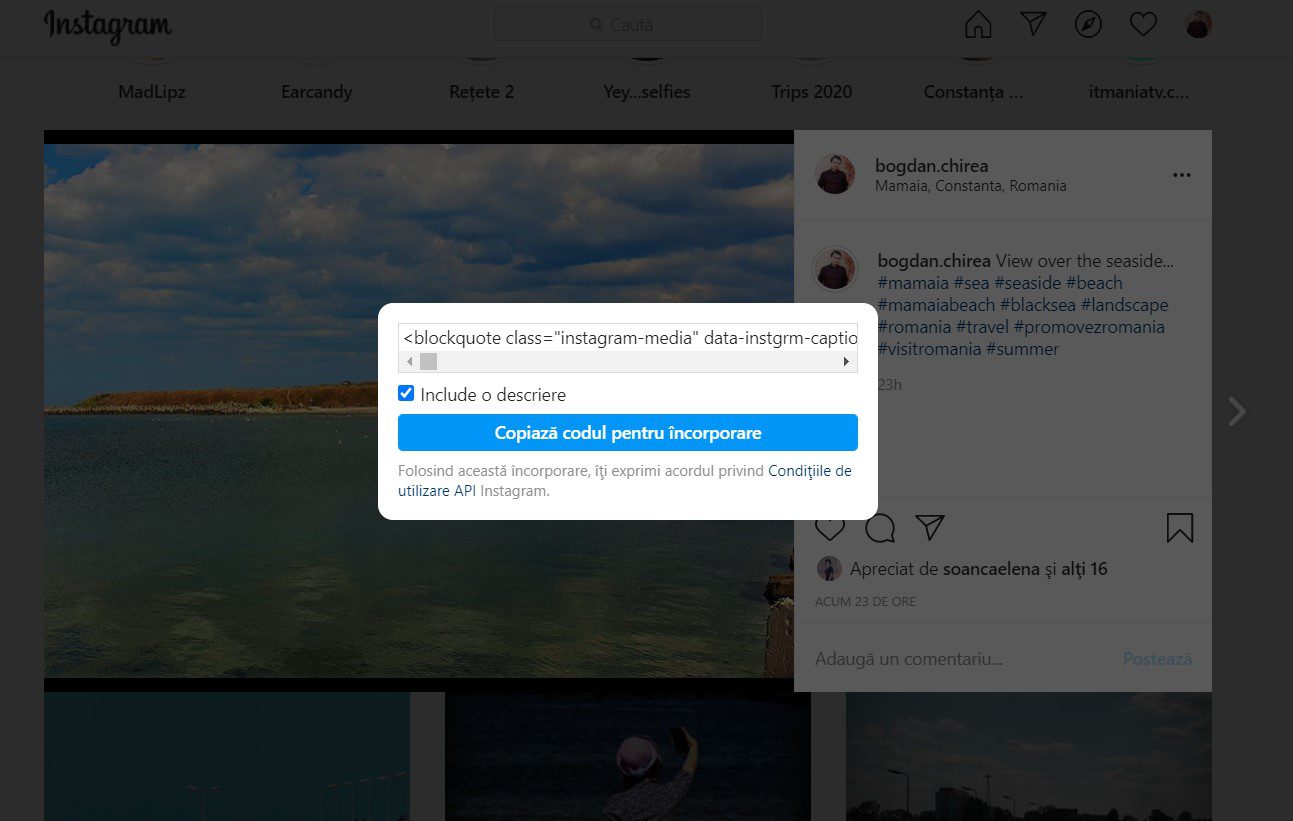 incorporare poze instagram