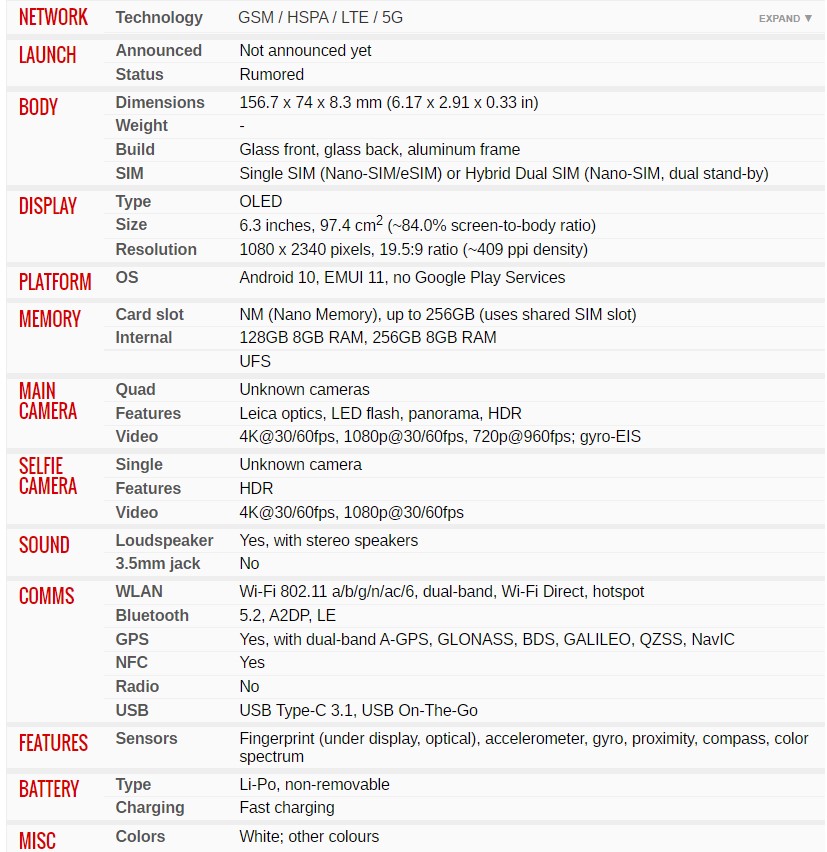 specificatii huawei p50
