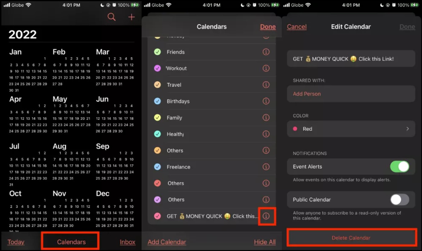 spam calendarul iPhone