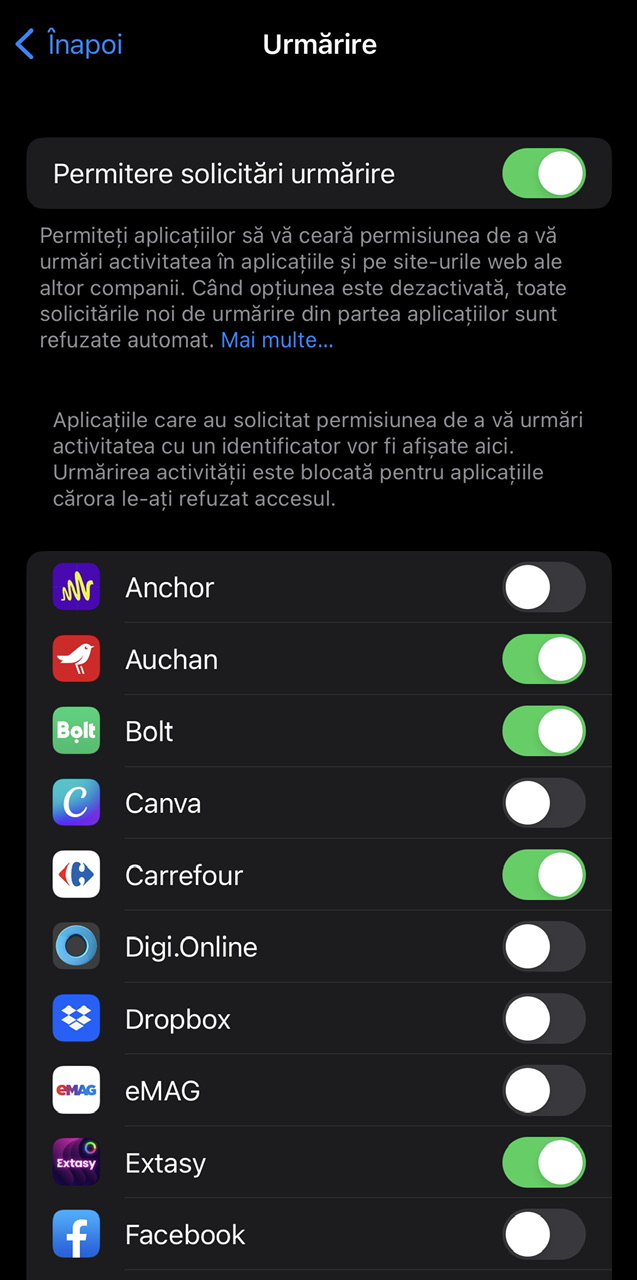 urmărire aplicații iPhone