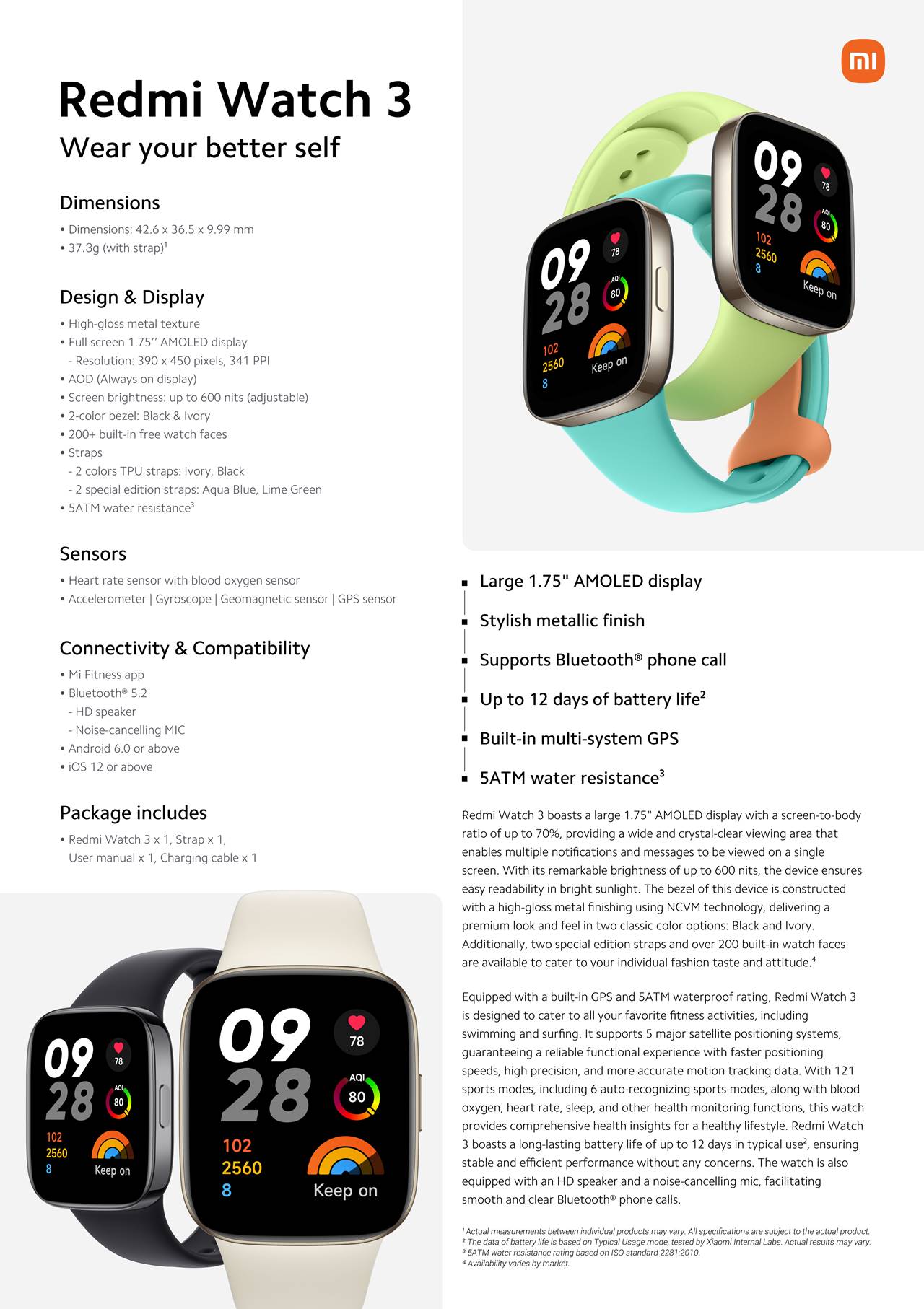 redmi watch 3 one pager 