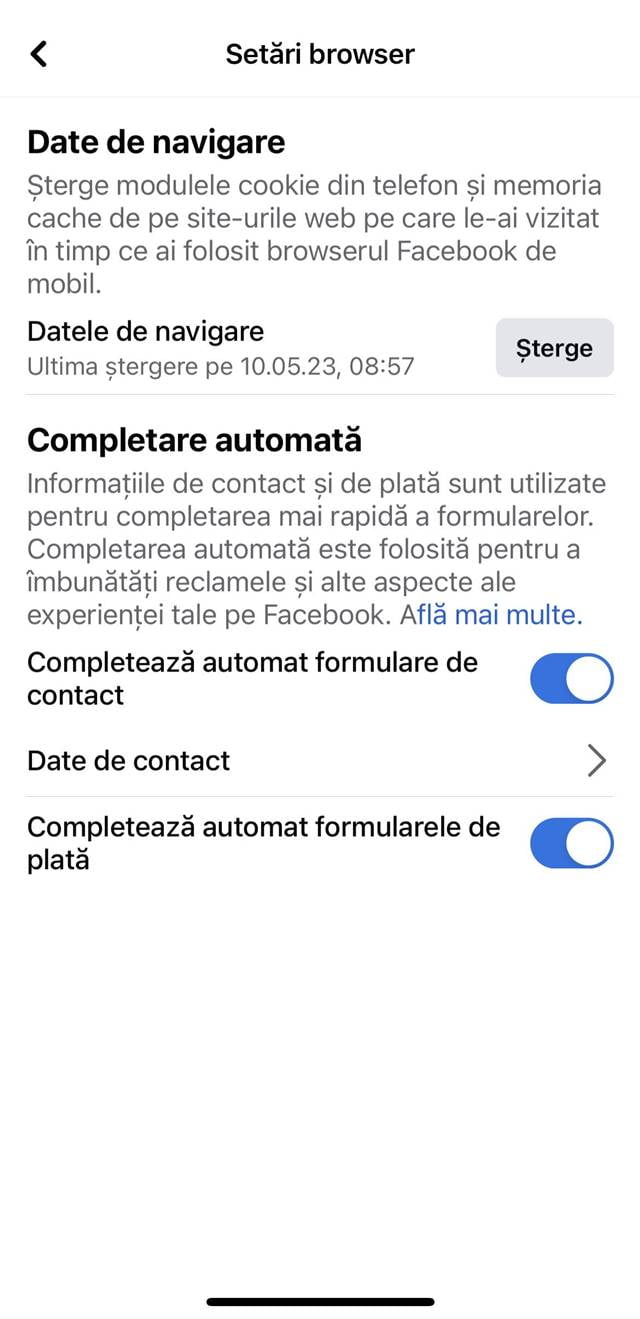 memoria cache Facebook pe iPhone
