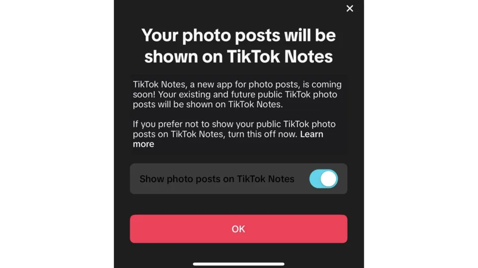 message showing text your photo posts will be shown on tikto bv49.960