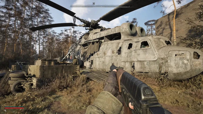 a deralict helicopter in stalker 2