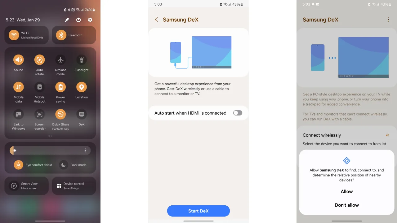 left to right dex button in quick settings start dex screen qsp7.1920