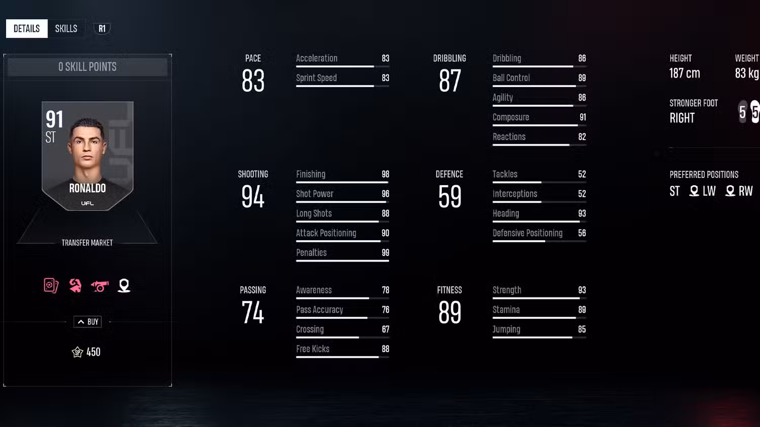 ufl free cristiano ronaldo card player info stats