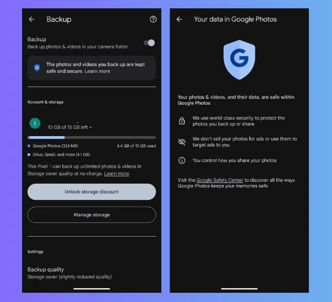 google photos backup info