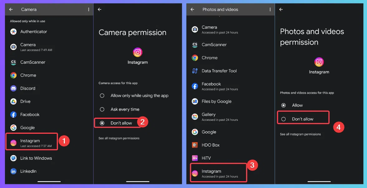 revoke camera and photo video access