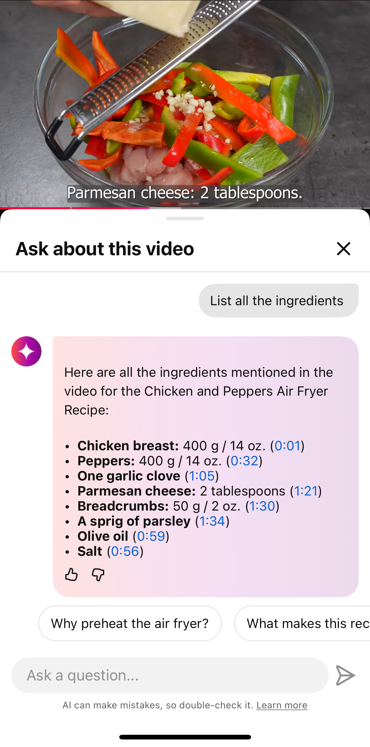 youtube ask button feature on mobile
