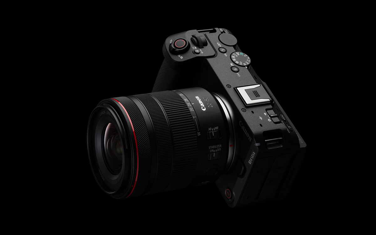 canon eos r6 v and rf 20 50 f4l is usm pz side view