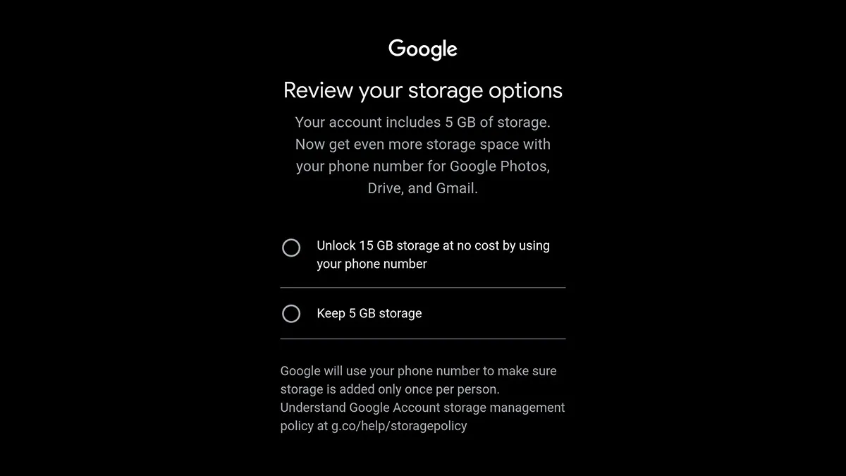 google storage options 15gb free with phone number.jpg