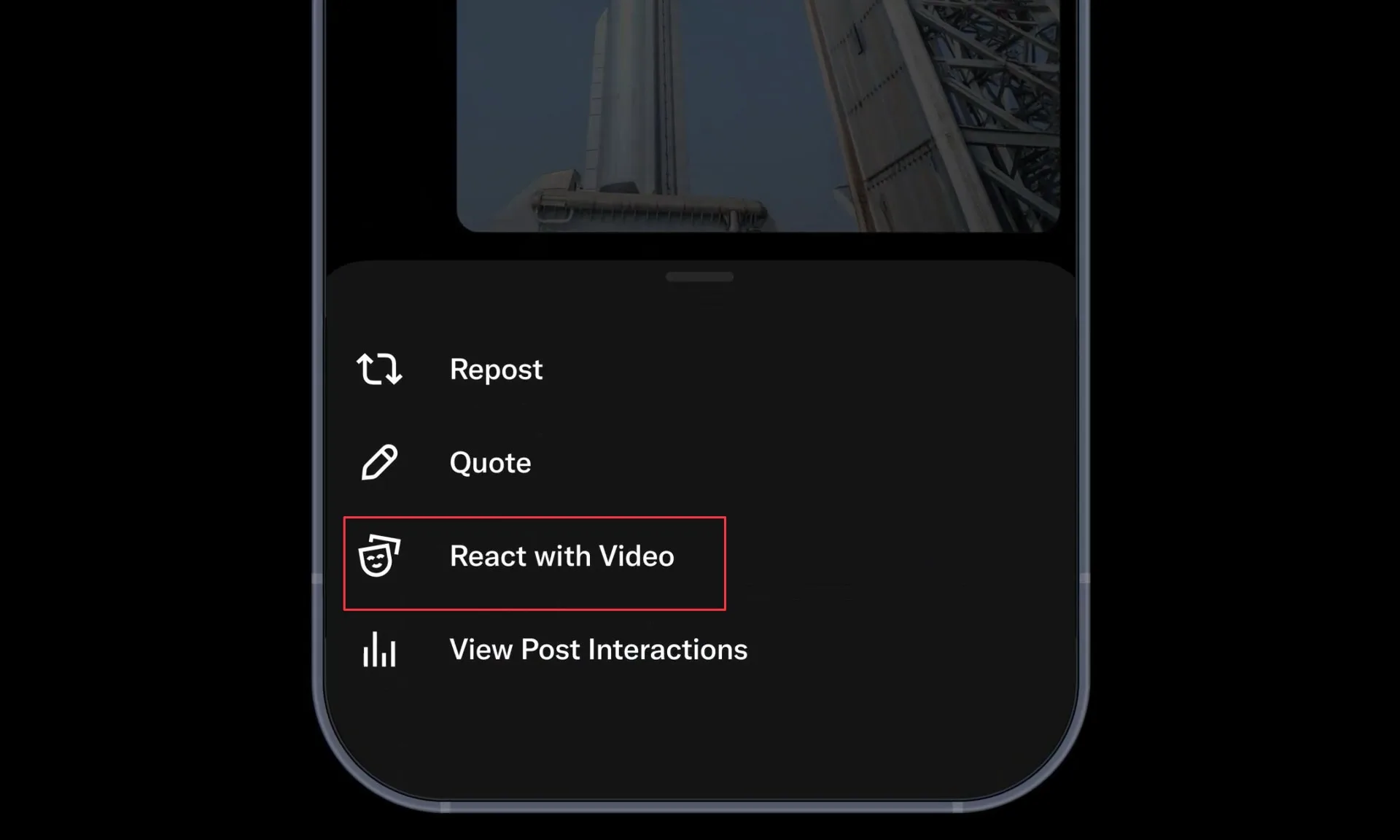 react with video option in x
